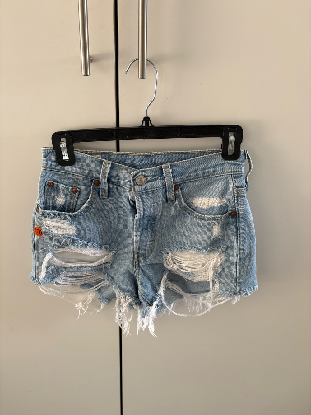 Levi's Light Blue Distressed Denim Cutoff Shorts